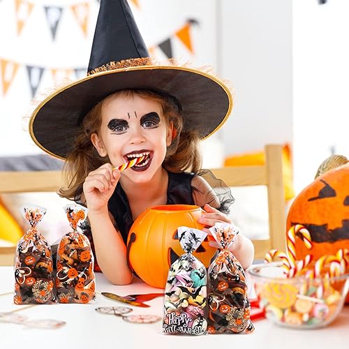 Miniatura 5 de STEFORD Bolsas de celofán de Halloween, 120 bolsas de regalo de celofán transparente para Halloween, suministros de regalos de fiesta de Halloween
