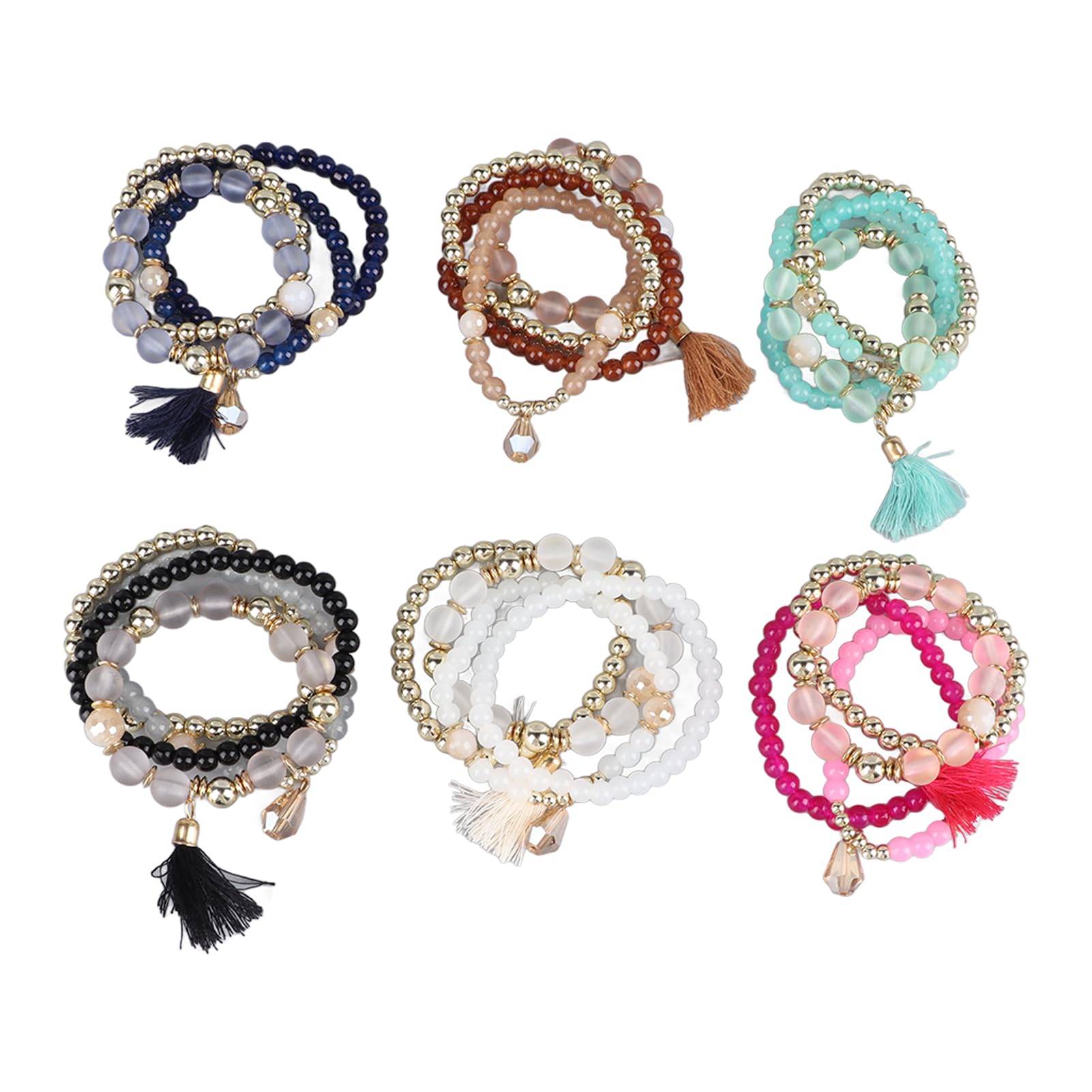 SorandySorandy 6 Sets Bohemian Beaded Bracelets for Women Girls Stackable Colorful Bracelet Stretch Multilayered Boho Charm Bracelet Set for Teens Men Handmade Jewelry Glass Bracelets Pack