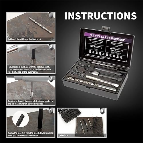 Miniatura 7 de SENNMONN Kit de reparación de rosca M6X1.0 con taladro HSS de inserción de 0.370 in, grifo, controlador de instalación, avellanado, inserto de acero