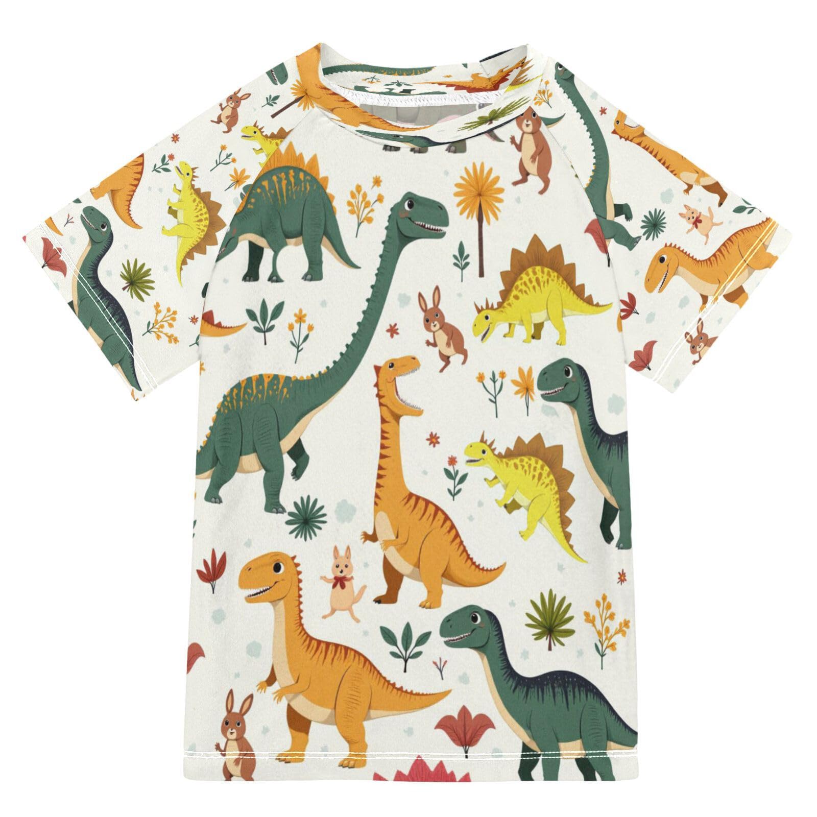 Boys Sun Shirts UV Protection Short Sleeve Rash Guard Swim Shirt Cartoon Dinosaurs Water Shirt Rashguard 11-12T,62