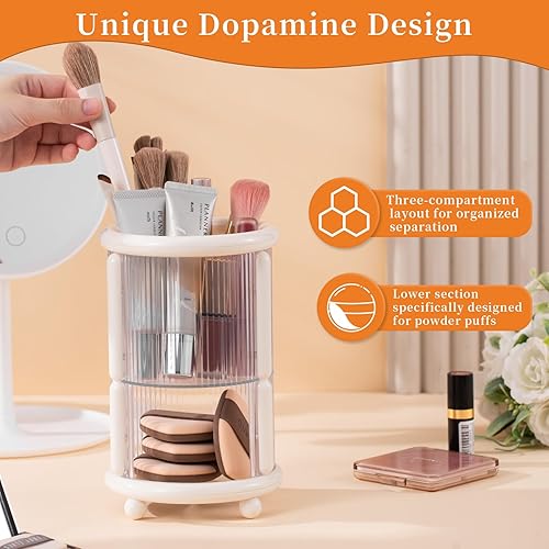 Miniatura 3 de Soporte para brochas de maquillaje, organizador de herramientas cosméticas transparentes de 2 niveles, organizador de maquillaje redondo para