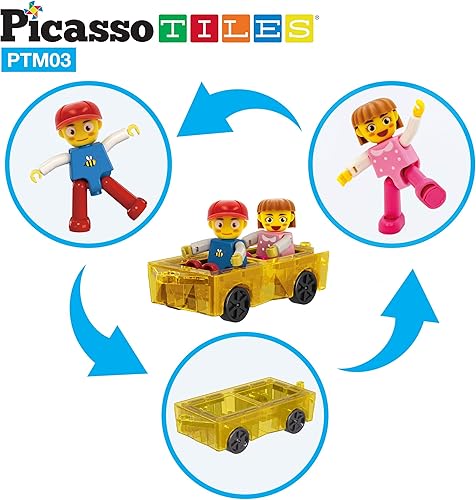 Miniatura 4 de PicassoTiles Juego de mini azulejos magnéticos de expansión para automóvil camión y figuras ladrillos magnéticos para construcción de niños juguetes