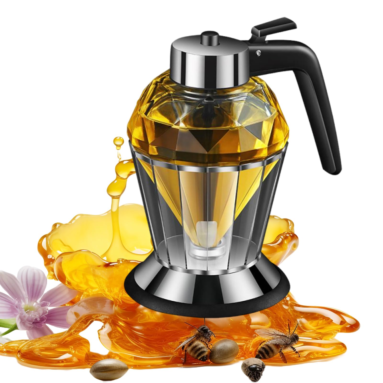 Mumisuto Dispenser Miele 200ml Antigoccia con Supporto, Contenitore in Vetro Trasparente con Maniglia per Conservare Sciroppo d'Acero, Salsa di Soia, Cucina Vino