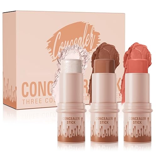 Juego de 3 barras de contorno, juego de maquillaje de barra de contorno de 3 colores, kit de corrector impermeable de larga duración, rubor crema y