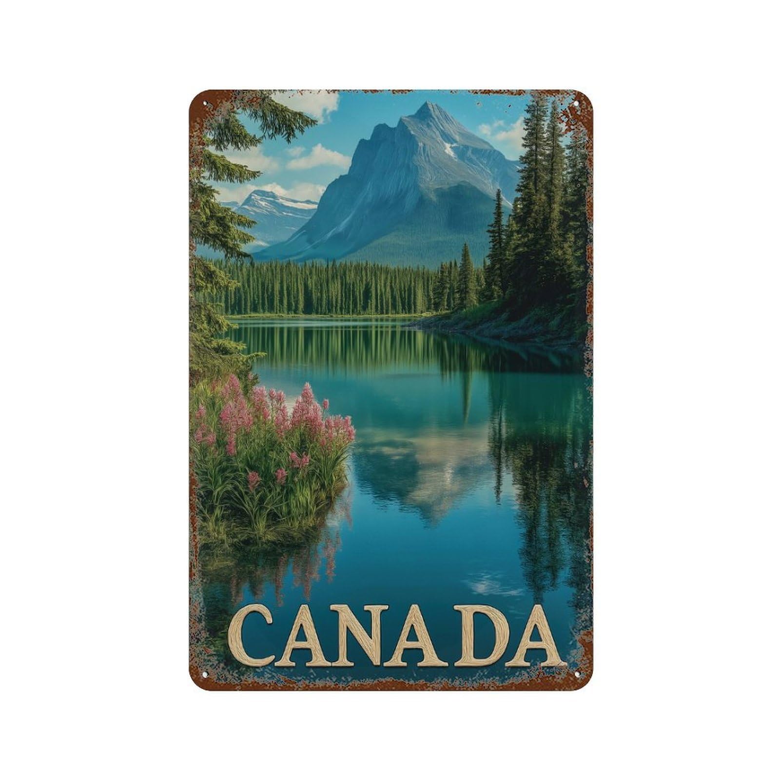 Canada Wilderness - Majestic Mountains And Mirror Lake Travel Poster Decorative Tin Sign 11.8"x7.9", Shabby Chic Decor for Garage, Pub Or Kitchen