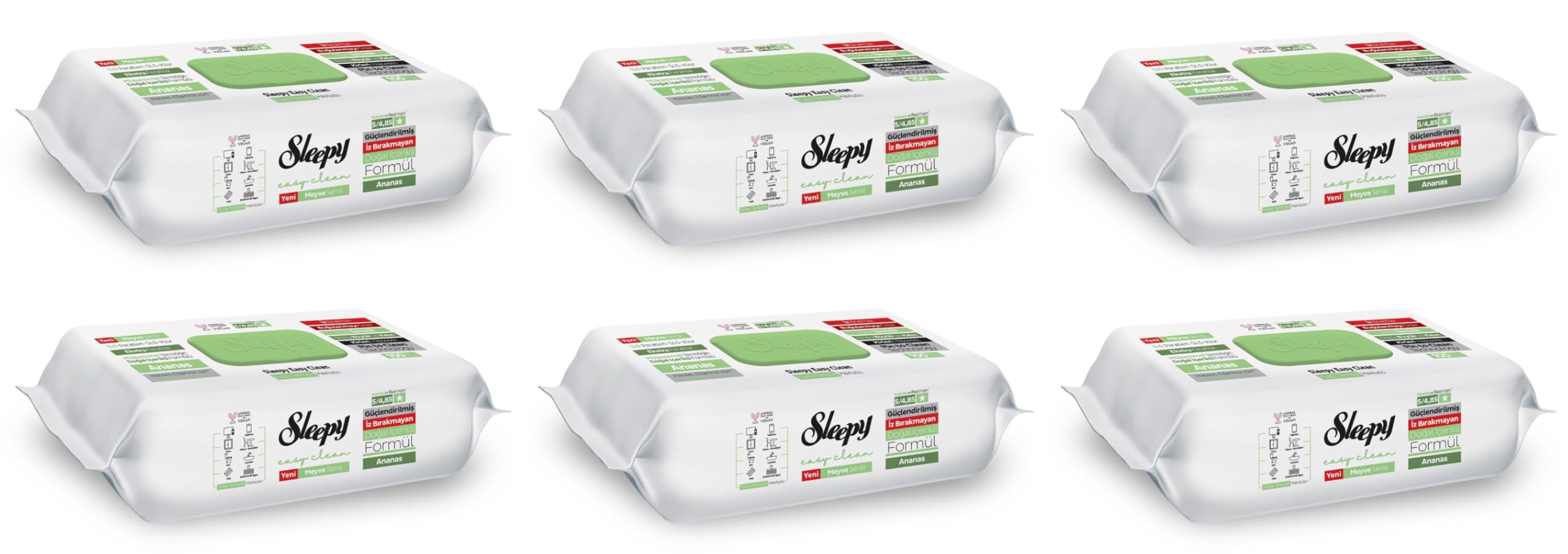 Sleepy Easy Clean Allzweck-Reinigungstücher 6x100 Stück Alle Sorten Praktische Feuchttücher für Haushalt & Alltag – Hygienische Sauberkeit in jeder Situation Sleepy-Tücher (6x Ananas)