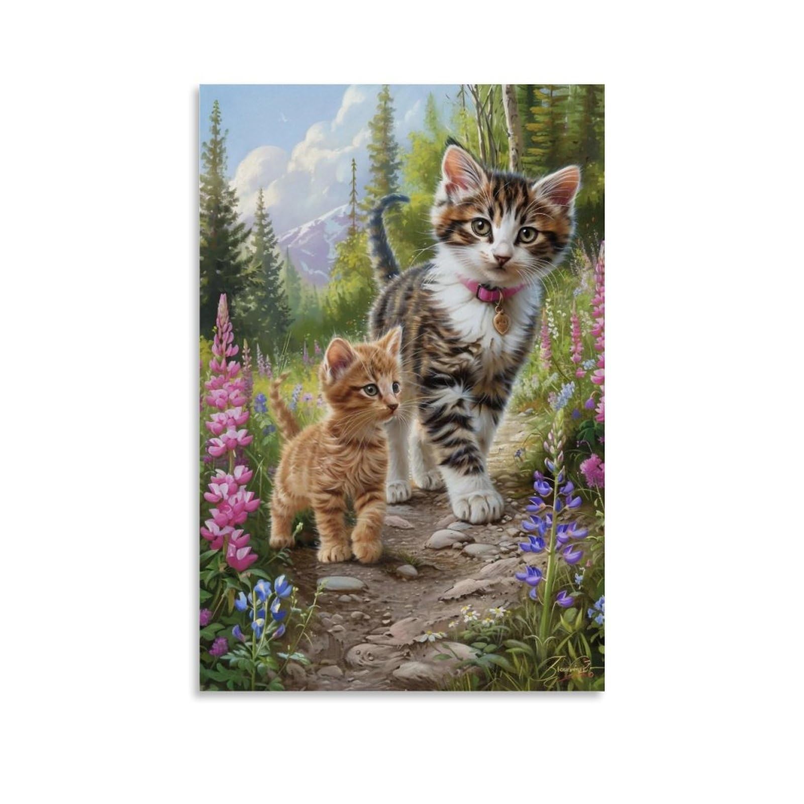 WHOUHJYE Forest Cat Family 03 Poster Wall Art Canvas Vintage Aesthetic Painting Decor for Rooms 24x36inch Unframe-style