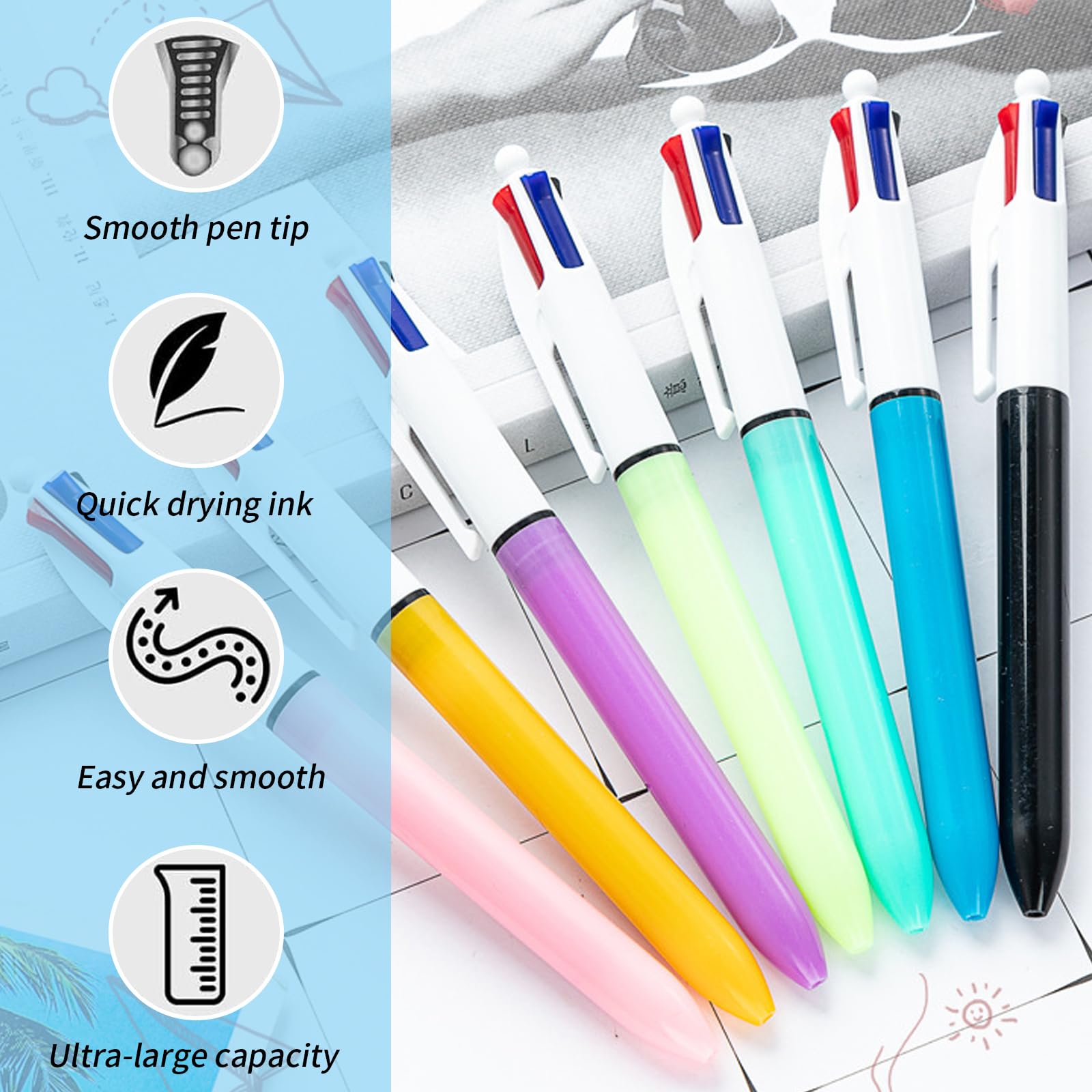 7 Pack 4 Colour Pens Multi Coloured Pen All in One, 4 in 1 Multi Pen Set Retractable Ballpoint - Image 2