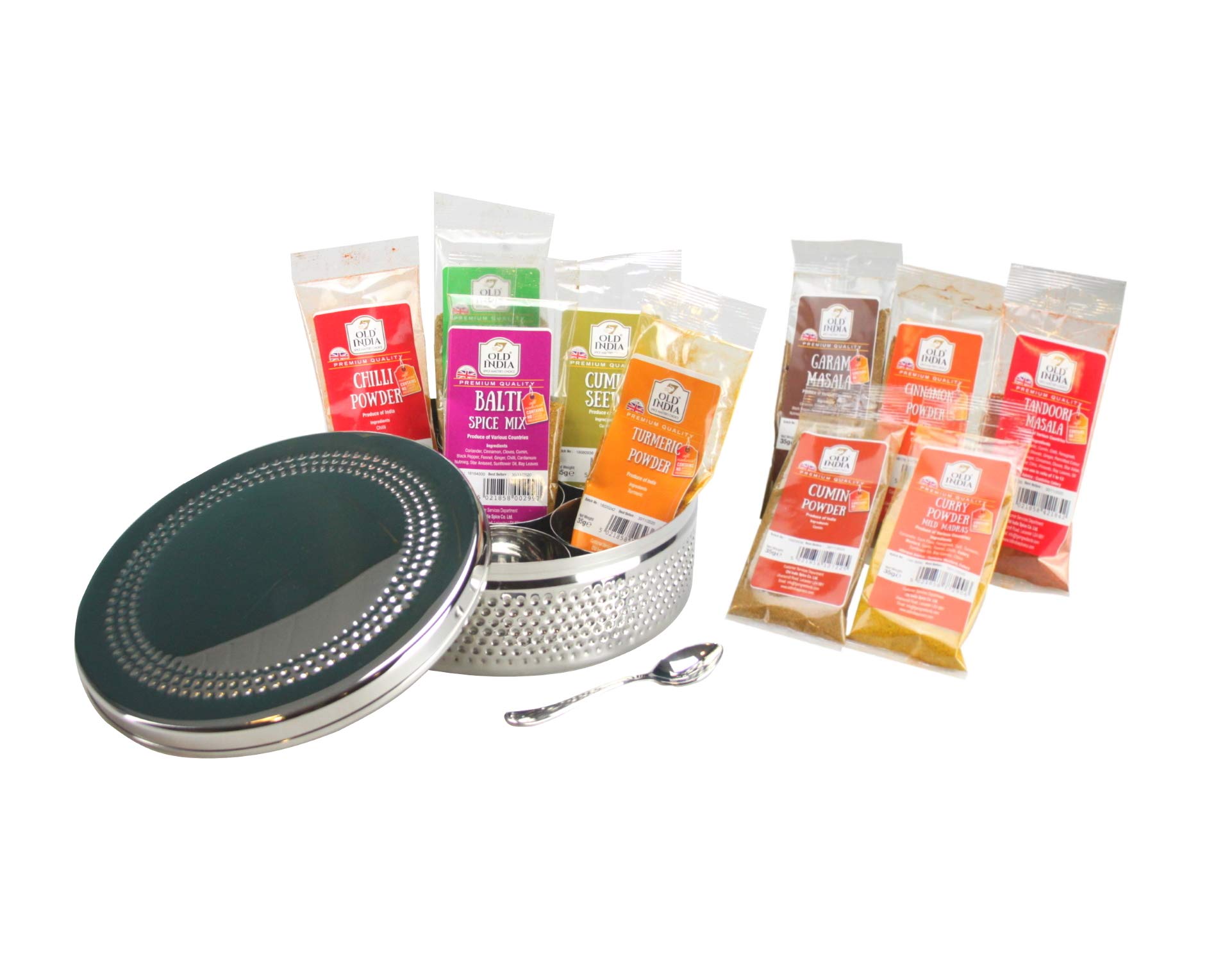 Gk Global Kitchen Authentic Indian Spice Kit Tin Stainless Steel Masala Dabba With 10 Indian Spices Included Curry Cooking Spice Tiffin Box Gift Set Kitchen Masala Container 7 Compartments Storage Set