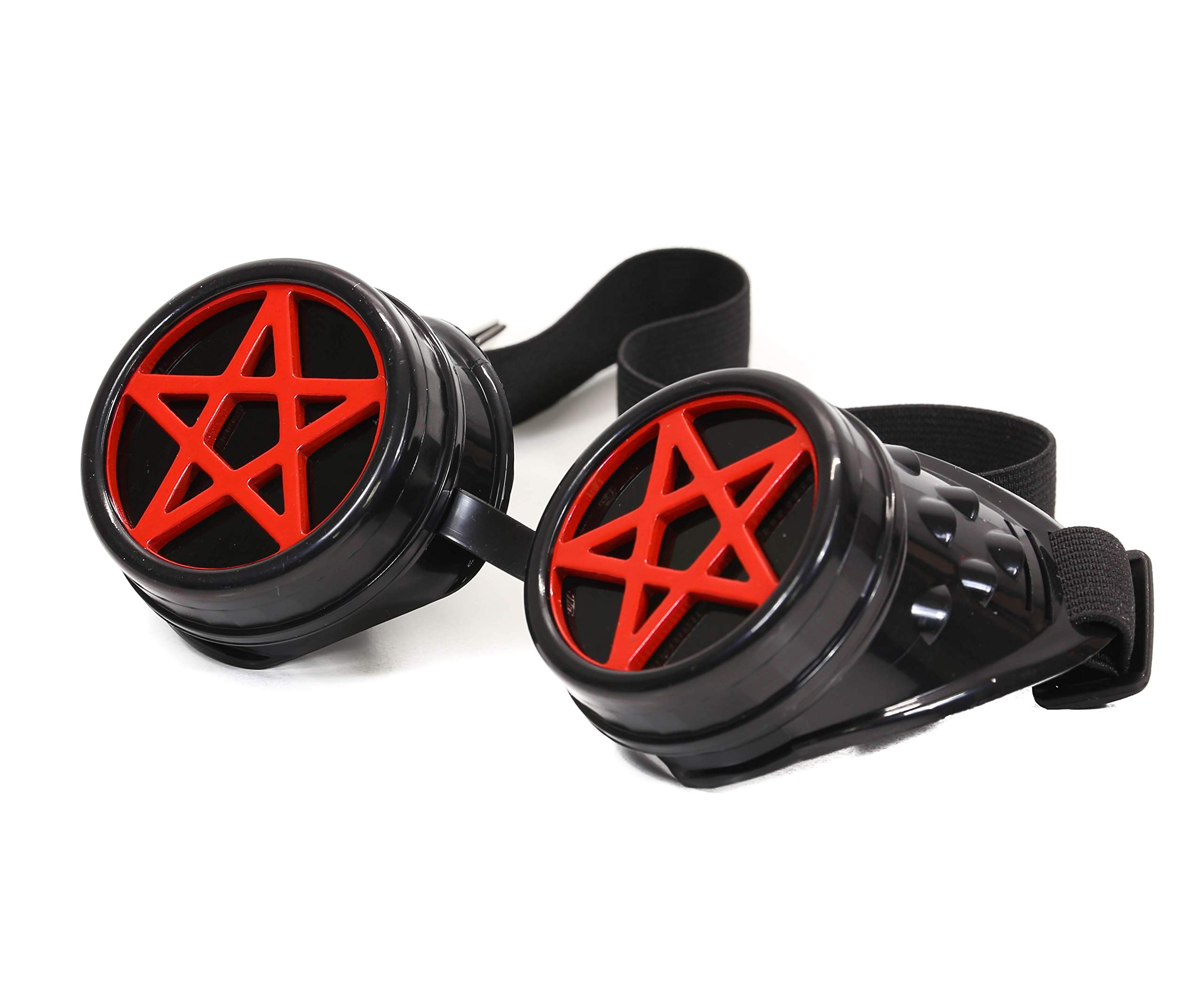 Pentagram Star Goth Victorian Steampunk Style Goggles Bikers Burning Man Cosplay (Red)