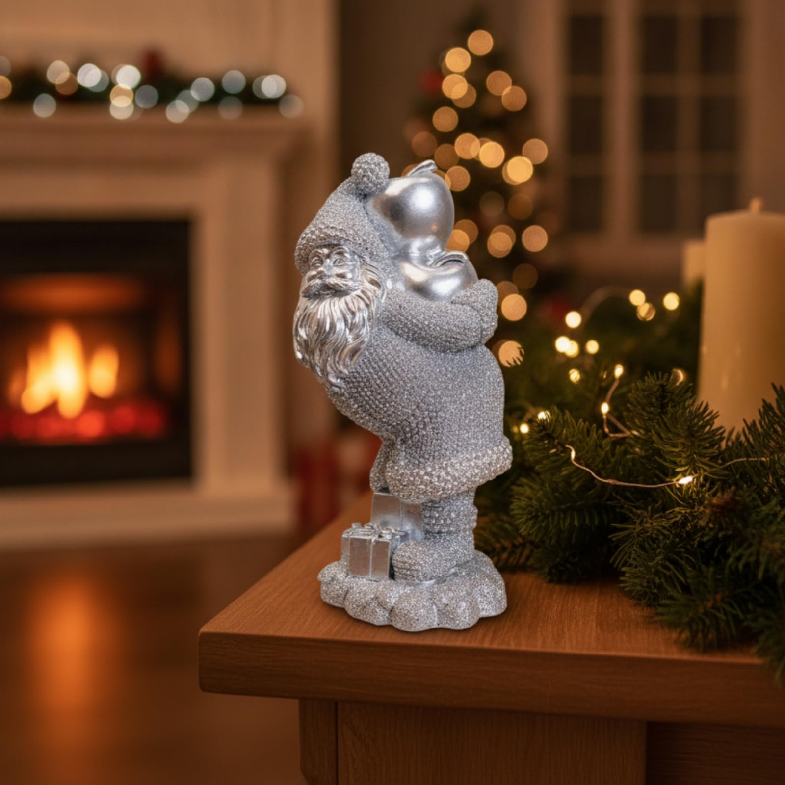 Weihnachtsmann Figur Resin Weihnachtsornament Weihnachtsskulptur Tischfigur mit Detailreicher Kleidung Und Weichem Basissockel Synthetisches Harz für, Color to 1