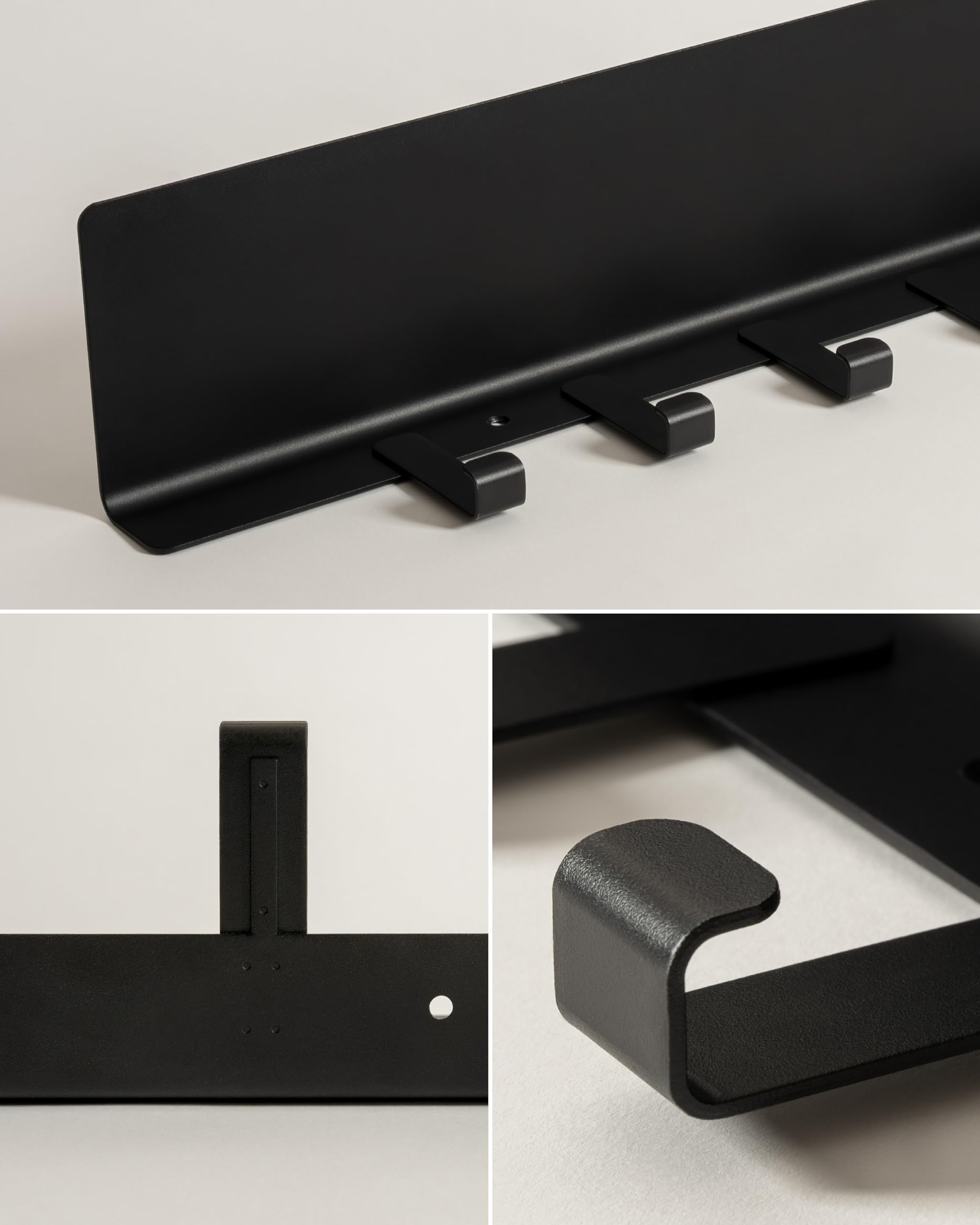 Kazai. Perchero de pared 'Holmsen' | Perchero moderno con estante de metal | Panel perchero minimalista para entrada y recibidor | Colgadores de ropa para pared | Negro