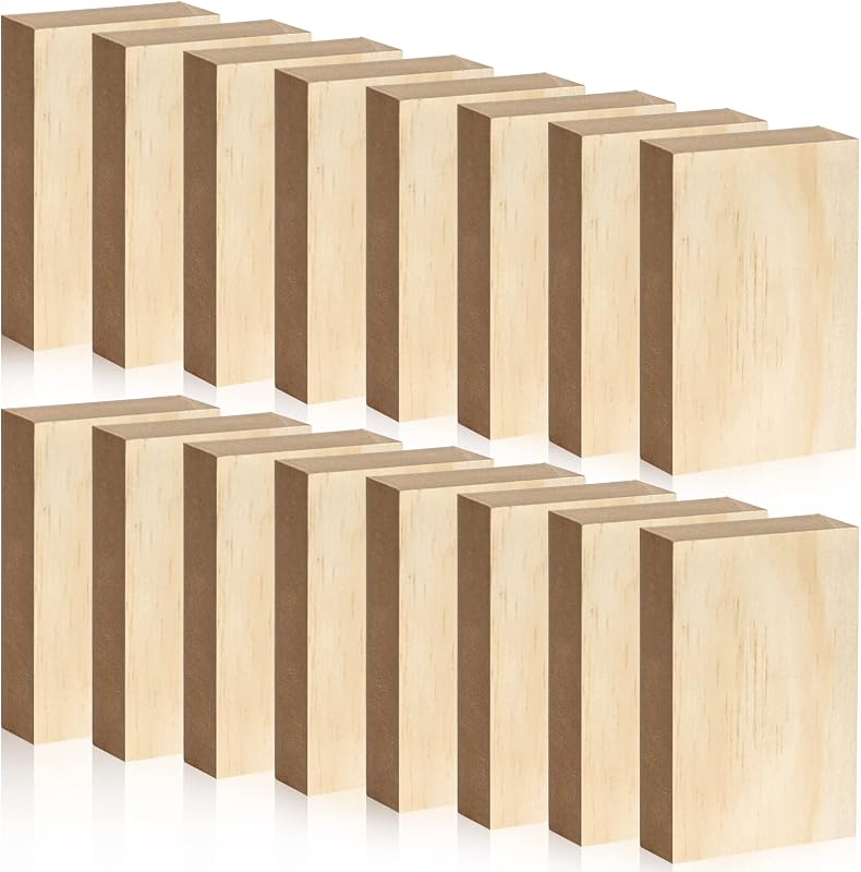Paquete de 16 bloques de madera sin terminar para manualidades, tablero de madera MDF de 4,92 x 3 x 1 pulgada, bloques rectangulares de madera, paneles artesanales para arte y manualidades, grabado, pintura, proyectos de bricolaje, tallado de virutas