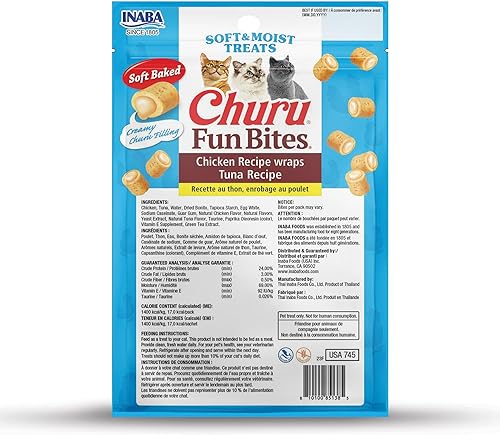 Miniatura 2 de INABA Churu Fun Bites for Cats - Golosinas rellenas de pollo horneado suaves y masticables con taurina, 0.42 onzas cada tetra, 18 tetras (3 por