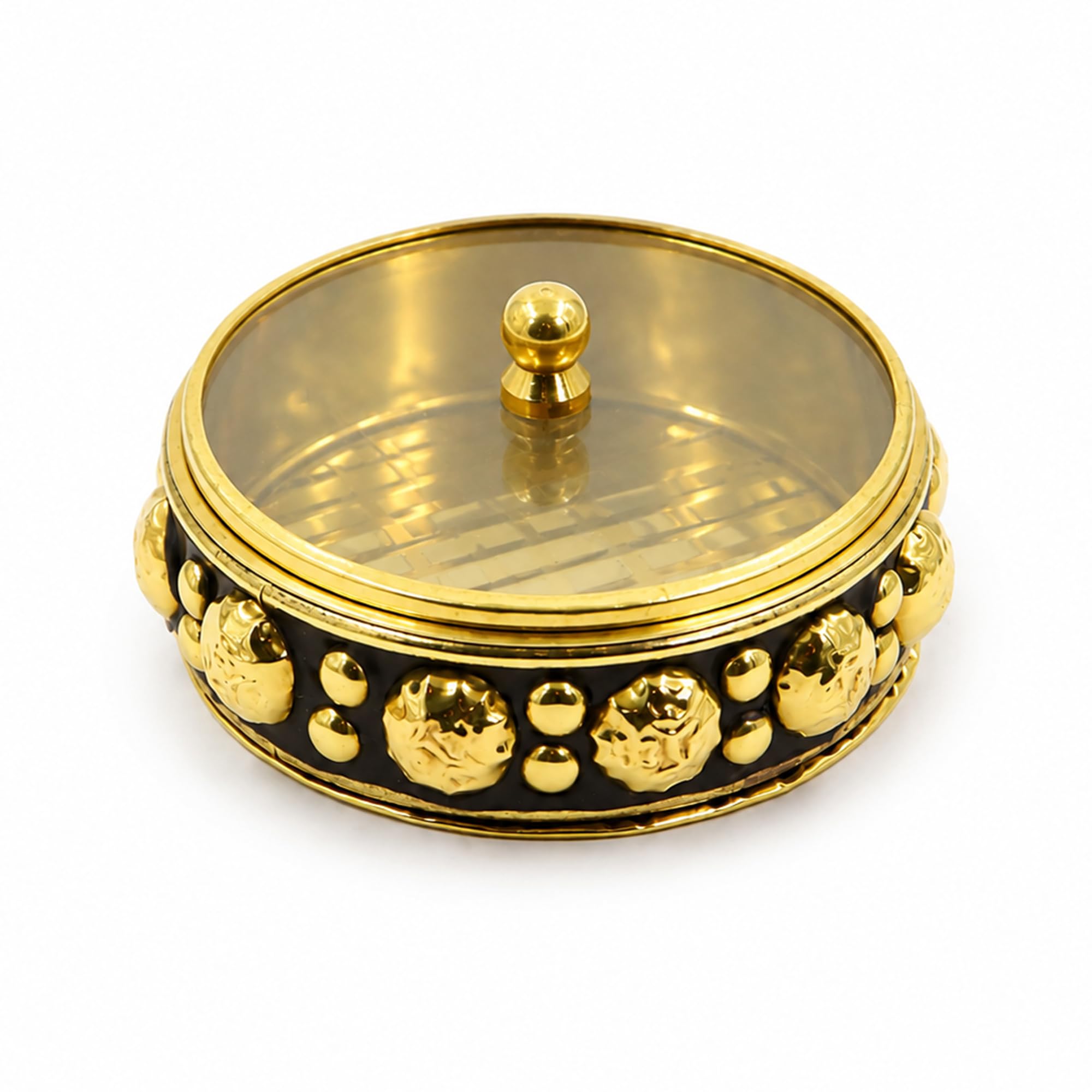 Putrika Brass Box Pooja | Puja | Roli | Chawal | Chandan | Haldi | Kumkum Puja Box | Sindoor | Turmeric | Dabbi | Dibbi | Dhani | Dani Lid Holder - Acralic Black Kumkum (1) 1
