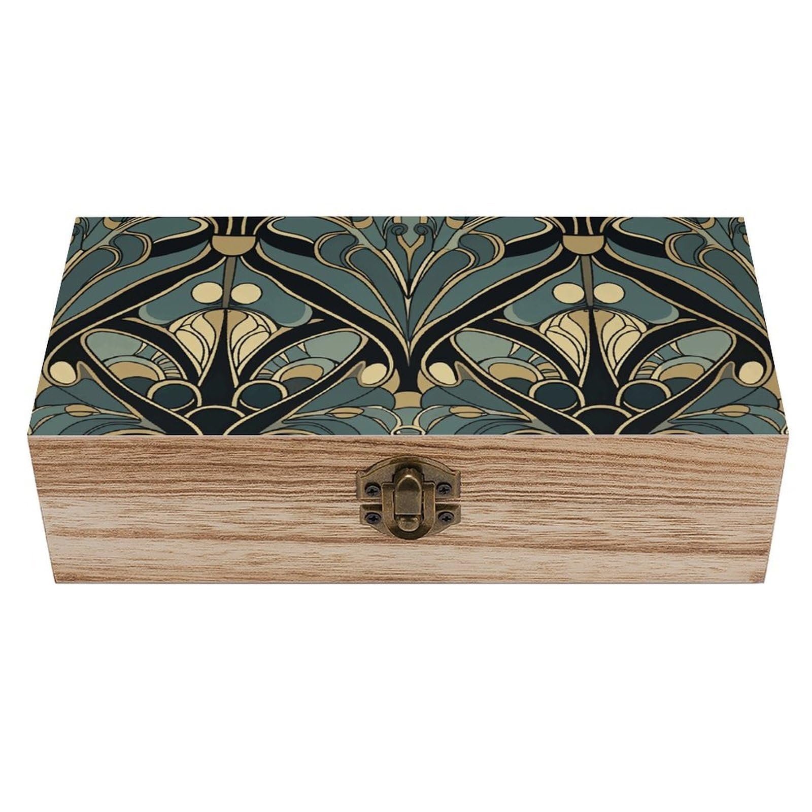 NONHAI Wooden Storage Box Black And Gray Wood Gift Box with Hinged Lid Vintage Decorative Jewelry Boxes Memory Box for Jewelry Art Hobbies Home Storage Treasure Keepsake Gift 7.9''x3.9''x2.3''