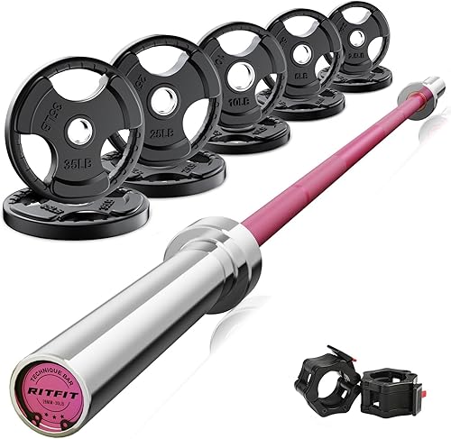 Miniatura 50 de RitFit Barbell Weight Set - 4/6FT Olympic Barbell with Weight Plates (55-115LB Total) - Weightlifting Equipment for Squats, Curls, Deadlifts,