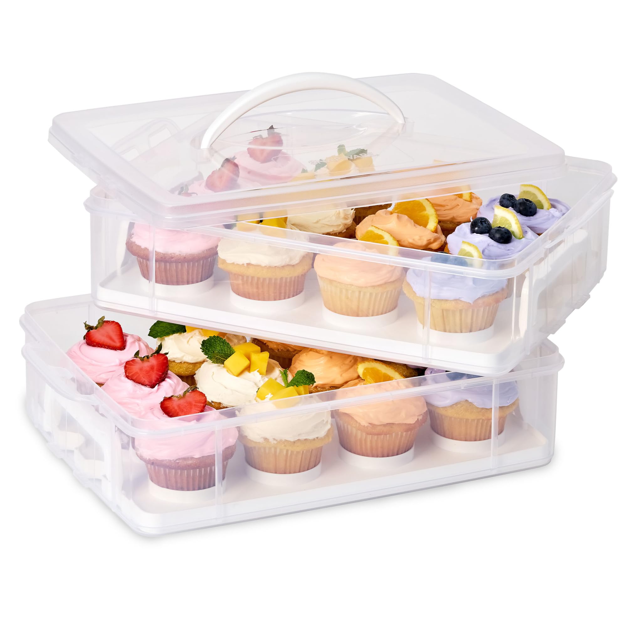 Snapware Snap 'N Stack Portable Storage Carrier with Lid for Desserts, BPA-Free Cupcake Containers, Cake Carrier with Stackable Trays, Microwave, Freezer and Dishwasher Safe