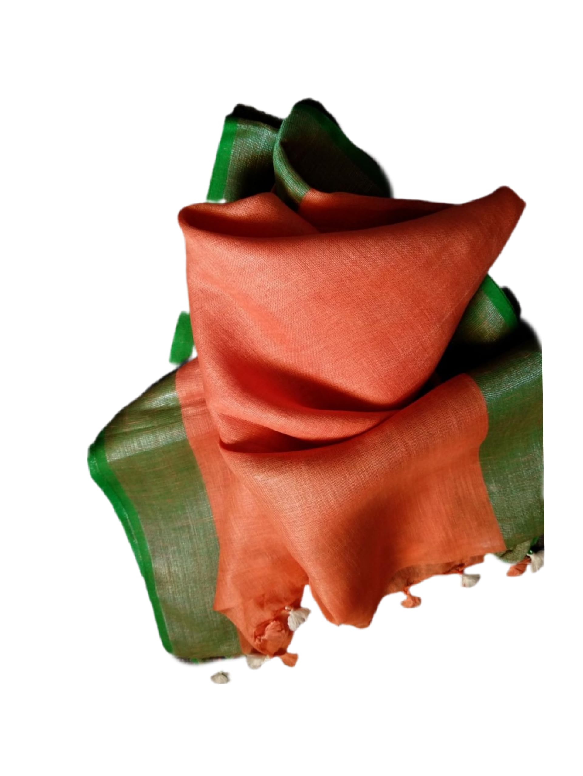 zh clothing brand Women's Handwoven Designer Border Linen Cotton Dupatta, Traditional Stole, 2.45m Full Size (Green_Orange)-picture-30