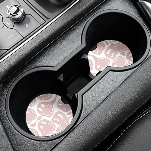 Miniatura 2 de Watbro Posavasos para coche, paquete de 2 de color púrpura sonriente absorbentes para portavasos con muesca para dedos, posavasos de cerámica