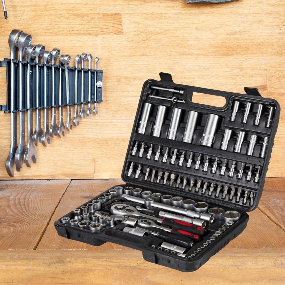 A.M.C. Set di Chiavi a Bussola con Cricchetto 1/4''+ 1/2'' 108 Pezzi, Valigetta Portatile, Kit di Attrezzi Meccanici per Auto