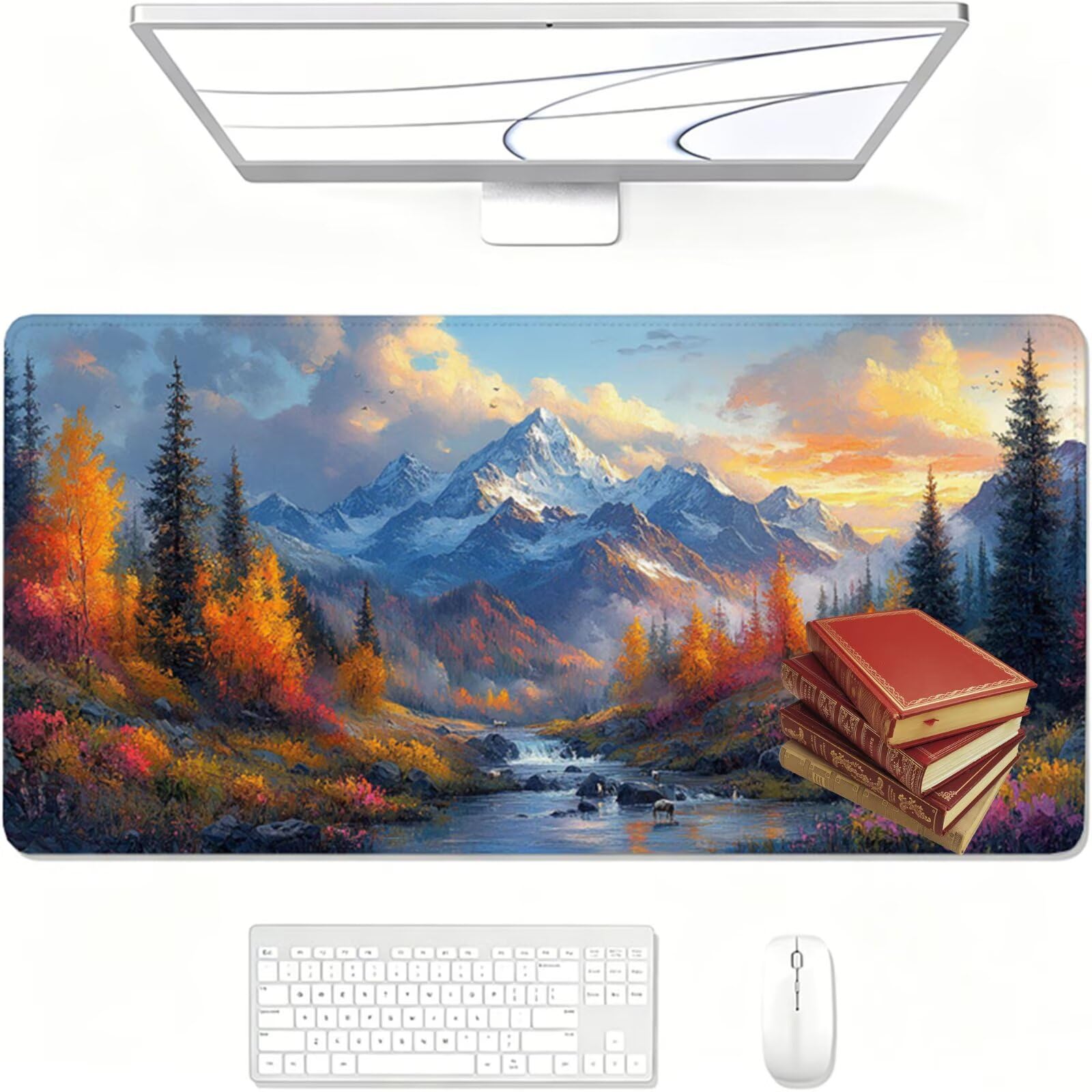 Podkładka pod mysz, pomarańczowa podkładka pod mysz, 1600 x 800 x 3 mm, duża podkładka pod mysz do gier ze śnieżną górą, wodoodporna, teksturowana, odporna na zużycie, zmywalna, dla graczy, domu i