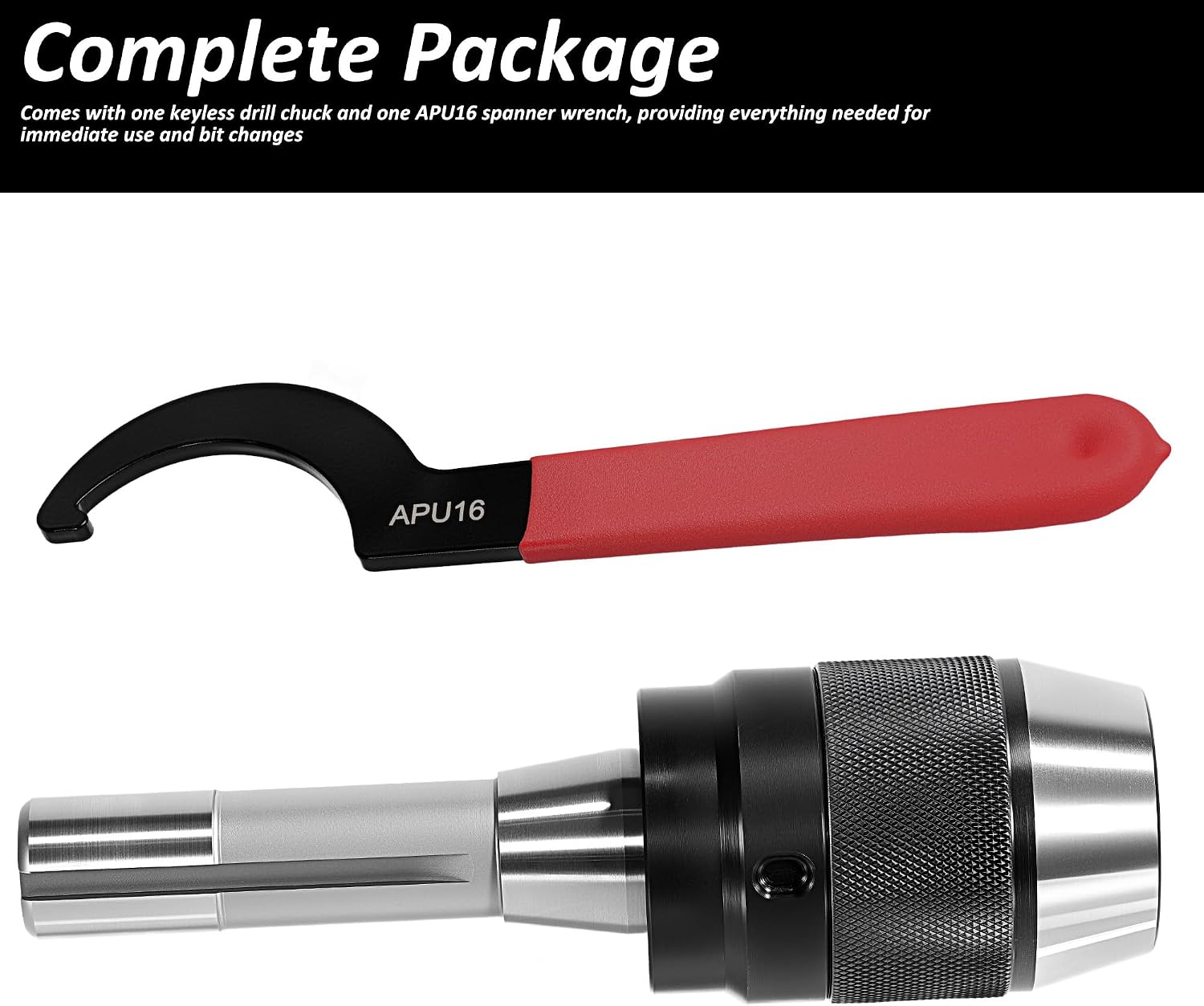 1/8"-5/8" (3-16mm) Heavy Duty Keyless Drill Chuck, R8 Drill Chuck with Integrated Shank, Drawbar Thread 7/16"-20, Self-tightening Drill Chucks with APU16 Spanner Wrench