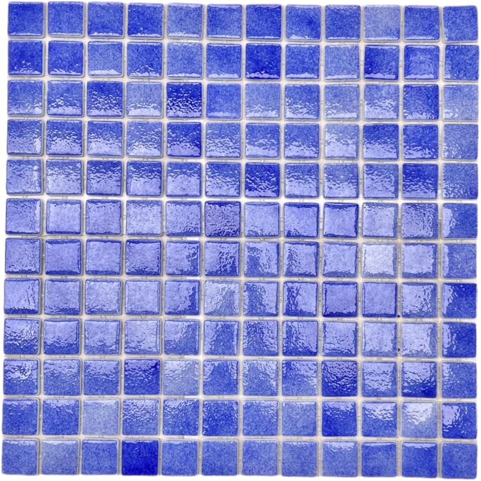 Tenedos Blue Recycled Glass Mosaic Tile Square 7/8 Inch Pattern for Kitchen Backsplash, Swimming Pool Tile, Bathroom Wall, Accent Wall (Not Peel and Stick Tile) (Sample Swatch, Royal Blue)
