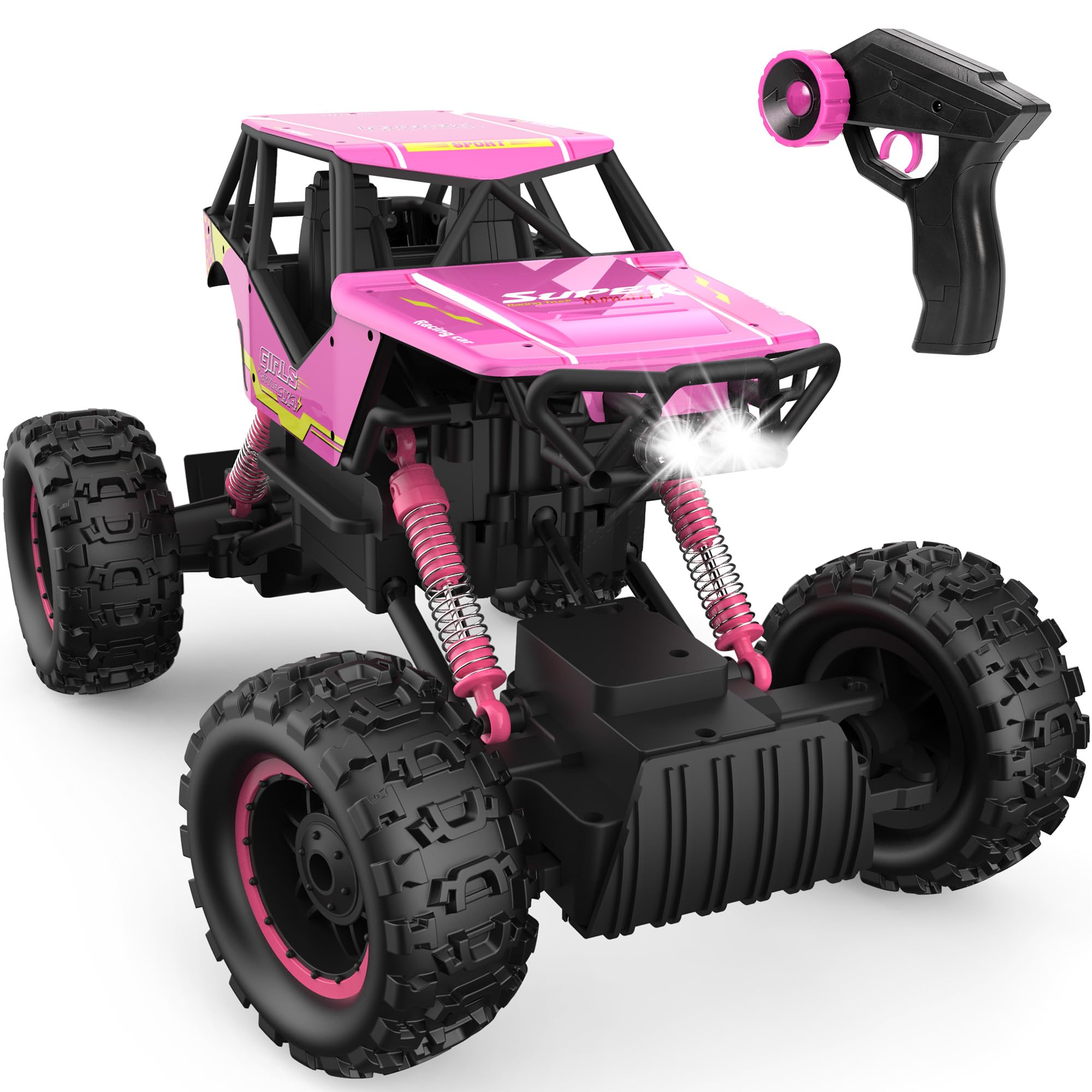 DOUBLE E 1:12 RC Monster Truck - 4WD Off-Road Remote Control Car, Dual Motors, Headlights, Rechargeable, Gift for Boys & Girls