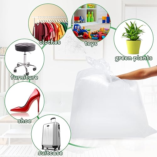 Miniatura 6 de 50 bolsas grandes de almacenamiento de plástico transparente de 40 x 60 pulgadas, funda de plástico gigante para muebles, a prueba de polvo, bolsas