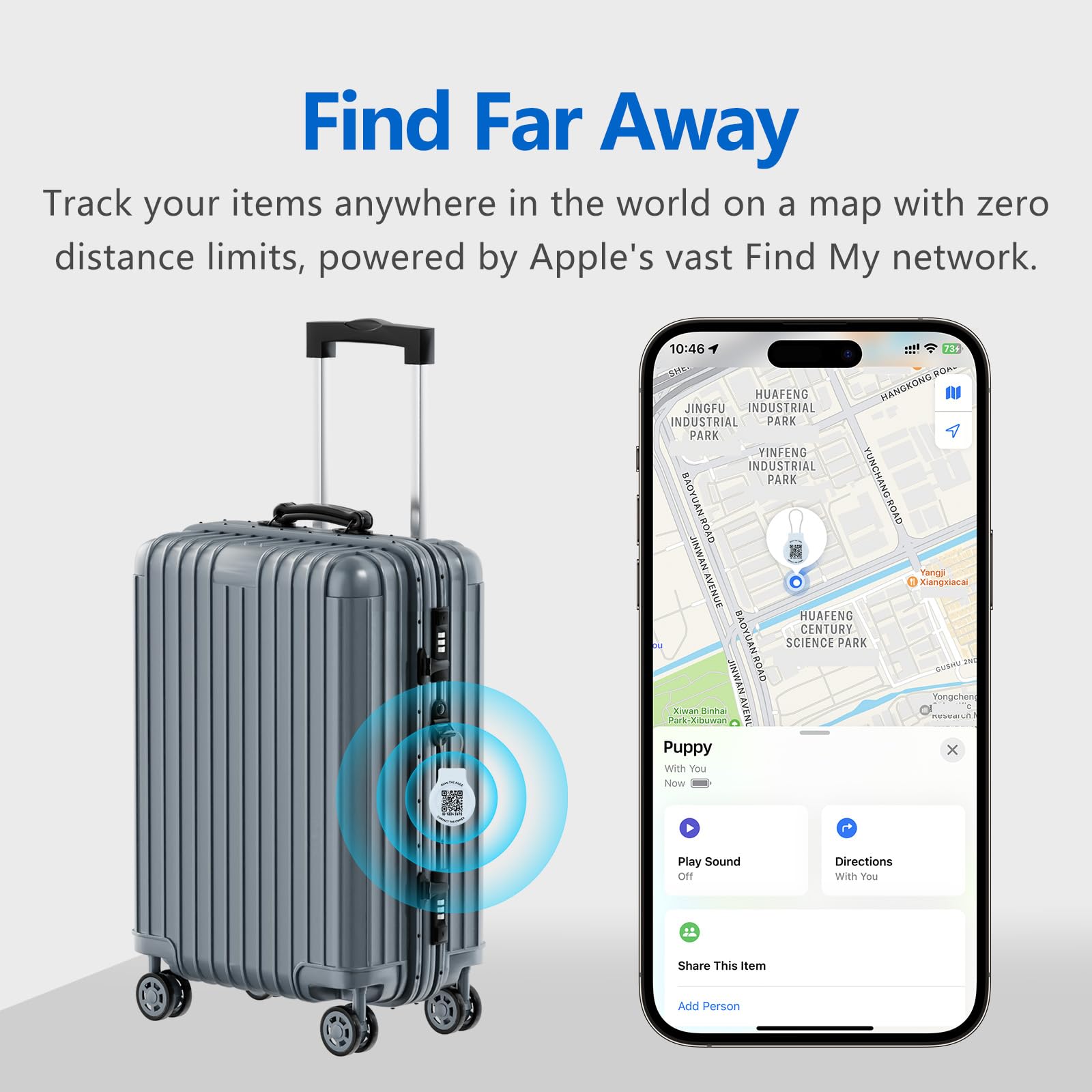 Pro 4-Pack 2-in-1 Smart Luggage Tracker & Case per AirTag, Finder integrato funziona con Apple Find My Network, impermeabile Lost-and-Found QR Code Tag con cavo antifurto per borsa [iOS solo]