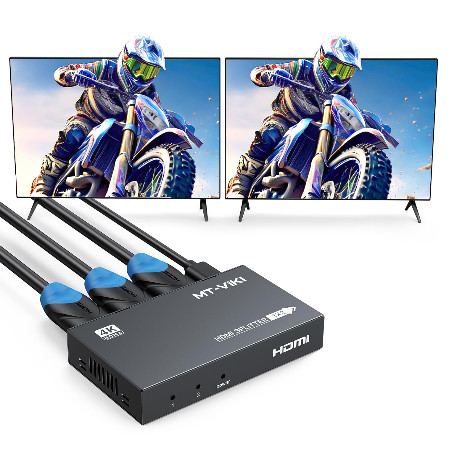 MT-VIKI HDMI Splitter 4K@60Hz, HDMI Splitter 1 in 2 Out, RGB 4:4:4, HDMI2.0b, HDCP2.2, 18Gbps, Full UHD Distributor for PS4 Fire Stick HDTV