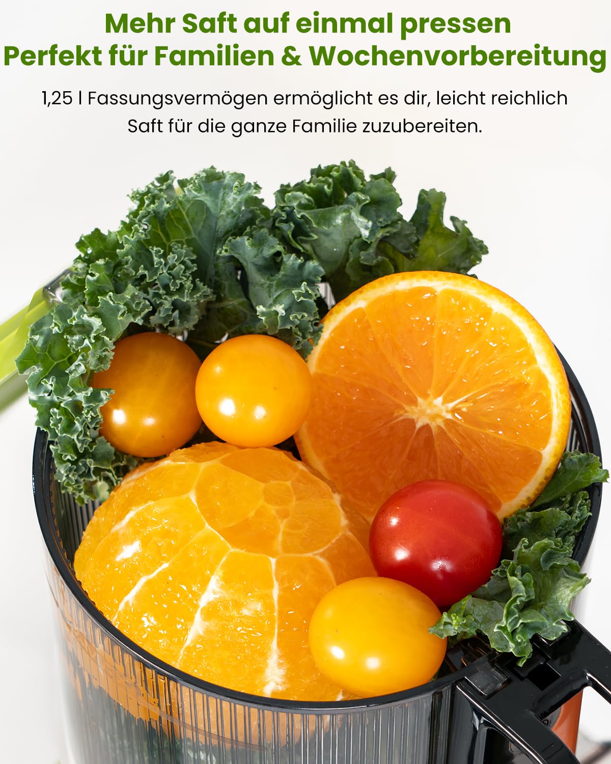 LINKChef Entsafter Slow Juicer, 115 mm Große Einfüllöffnung für Entsafter Gemüse und Obst Testsieger, Kaltentsafter 200W, BPA-frei, Einfach zu Reinigen und Montieren, Grün