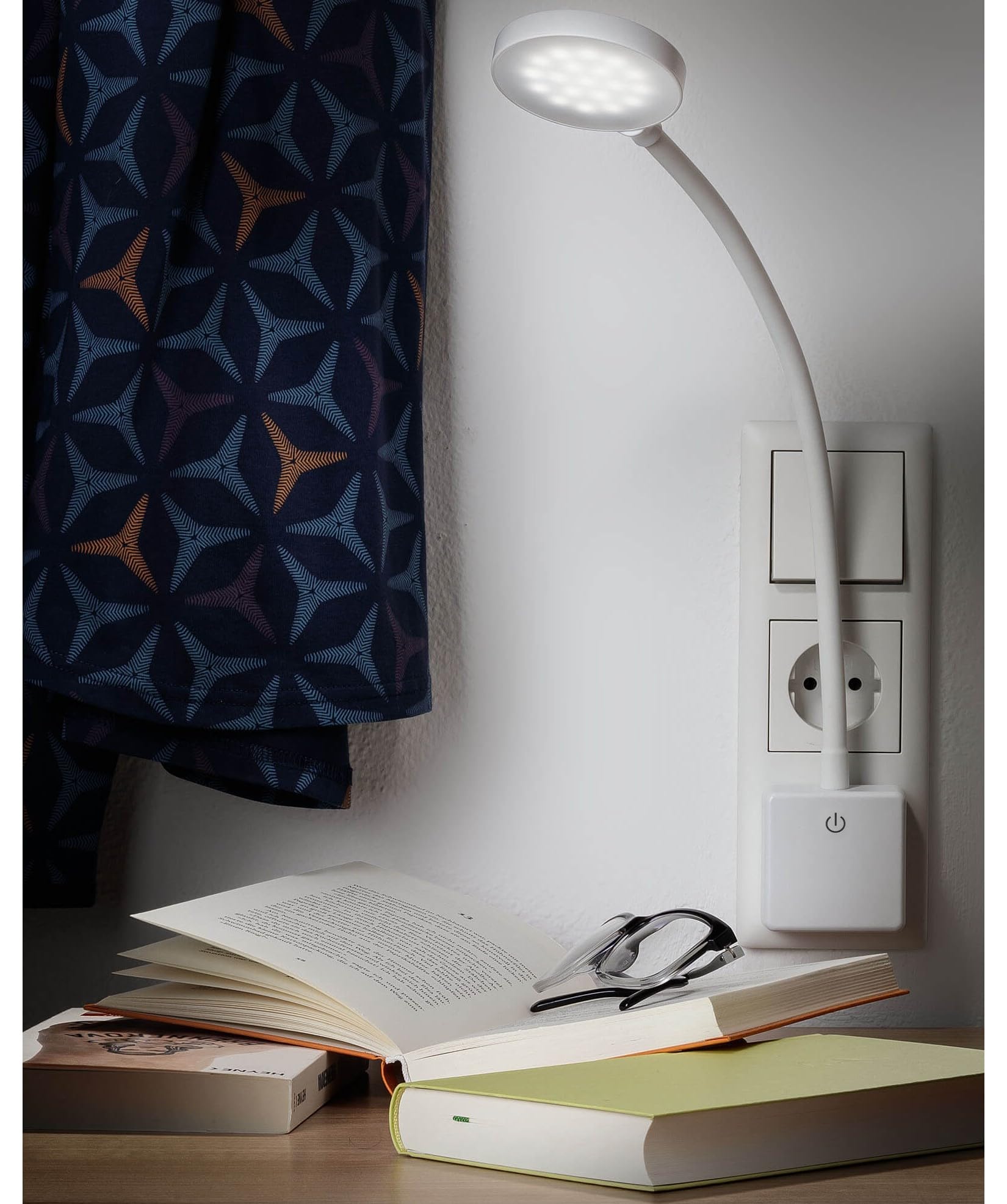 SEBSON® Lampara Enchufe Pared LED Blanca, Luz Lectura Regulable, Luz Nocturna Flexible, 4W blanca neutra 4000K, Aplique Pared - Lampara de Noche