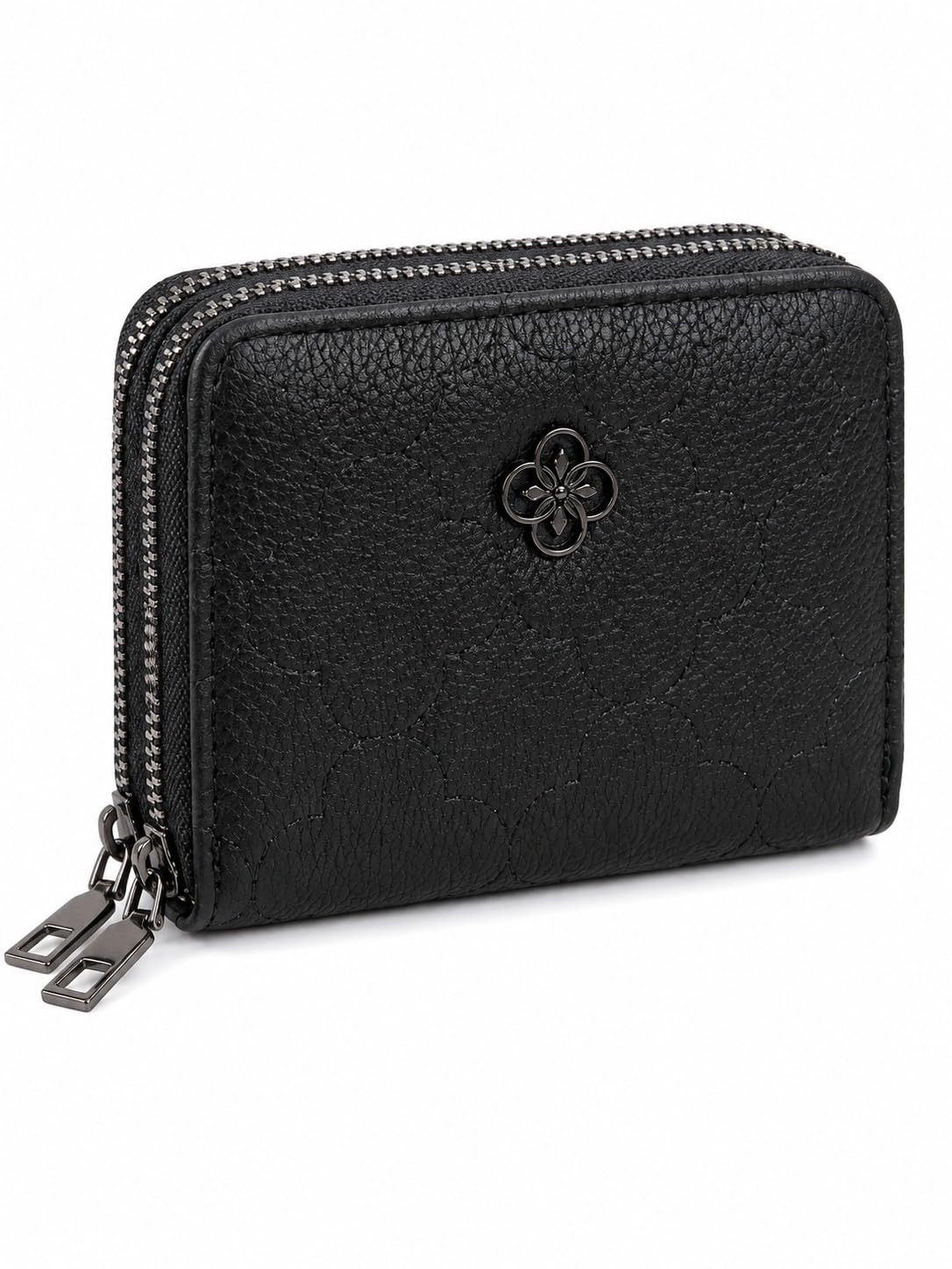 Elegant Double Zipper Mini Wallet for Women | Small Leather Texture Card Holder, Coin Purse, Cash Organizer, Travel Wallet for Girls-image-3