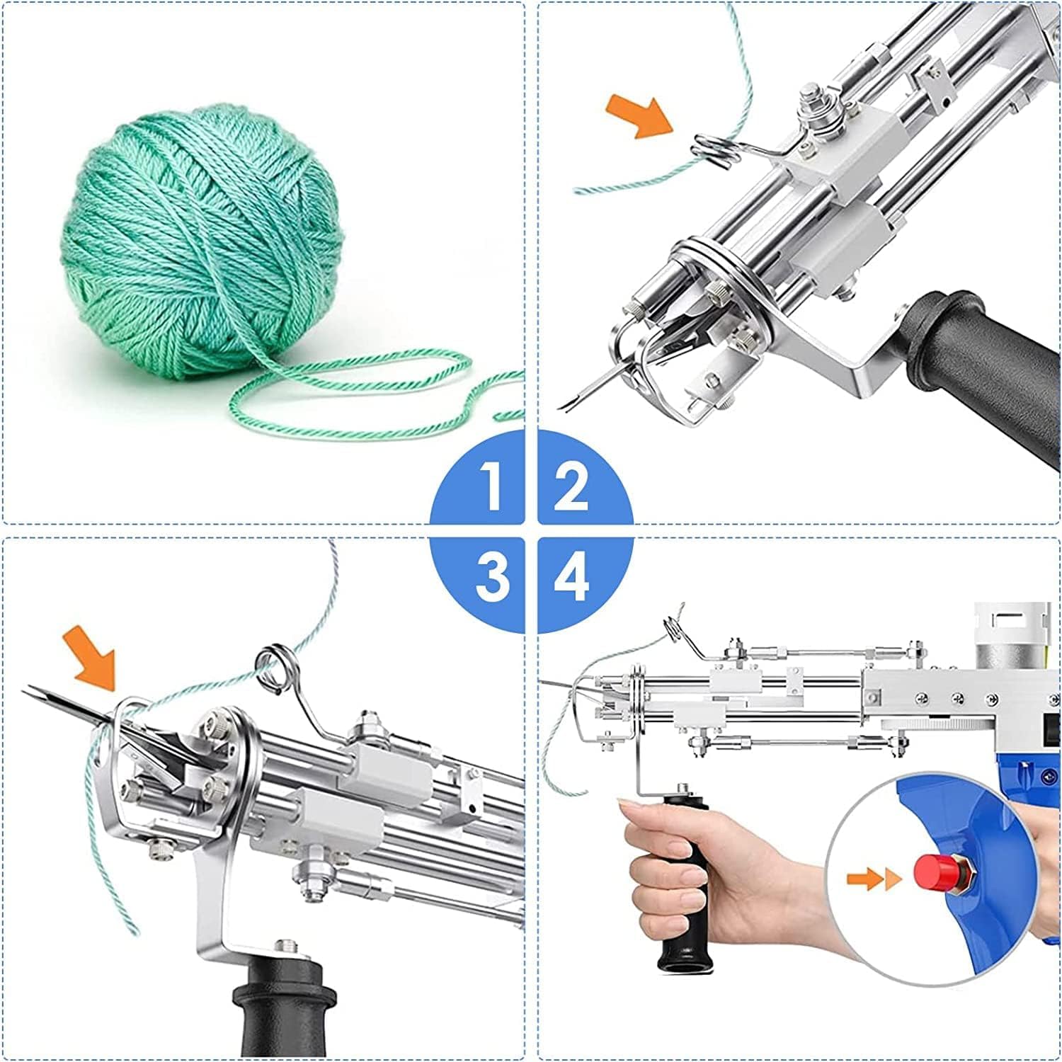 Tufting,Pistola Tufting 5-40 Pasos/S Pistola de Tufting Eléctrica 7-21 mm Ajustable Máquina de Tejer Alfombras para Navidad Artesanía Alfombras Ropa