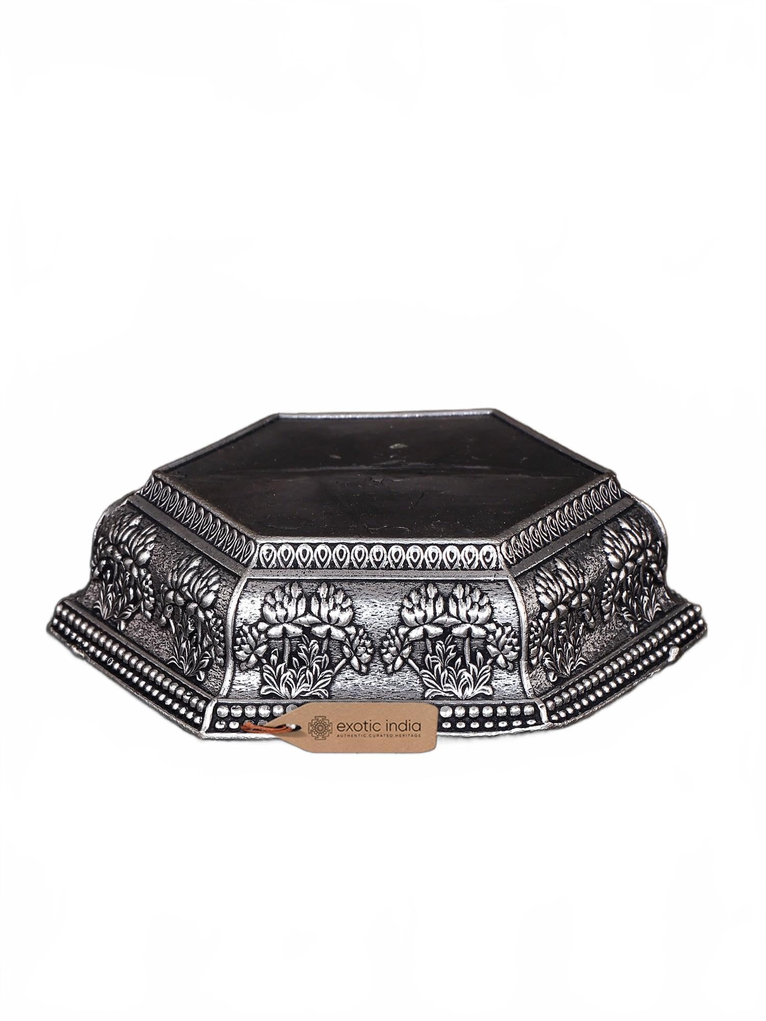 Exotic India Small Superfine Pedestal Brass | Ritual Pooja Temple Chowki for Home Décor & Office Décor | Antique Mandir Altar Table Gift