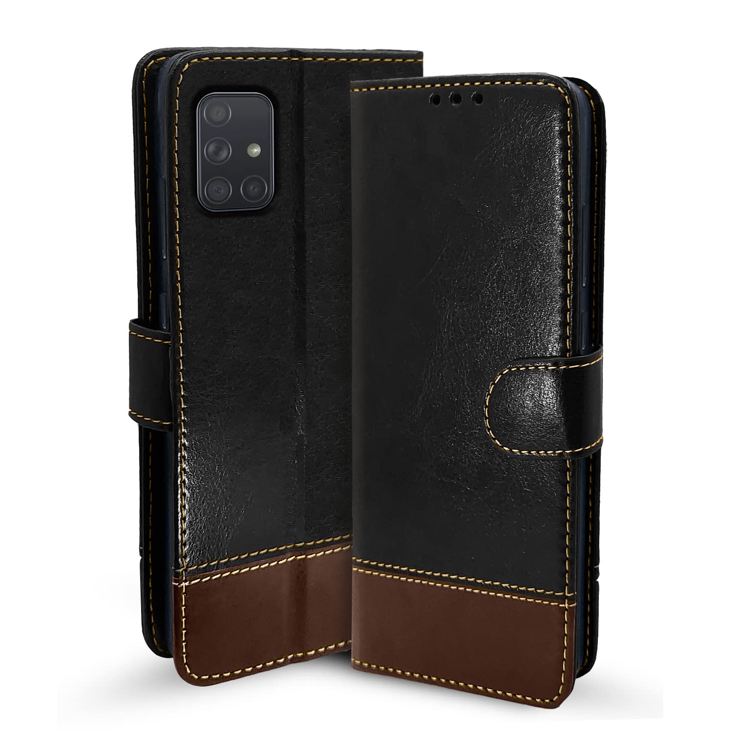 Pikkme Samsung Galaxy A71 Flip Cover | Dual-Tone PU Leather Finish | Wallet Style & Stand | Magnetic Flip Case (Black & Brown) (B0BMZ6YJVJ) Amazon Price History, Amazon Price Tracker