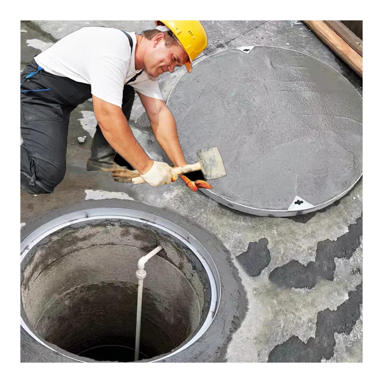 Cubierta de boca redonda de acero inoxidable resistente, rejilla de drenaje integrada de 31.5 pulgadas para aceras y seguridad, agujero de extracción manual, cubierta de alcantarillado duradera, uso