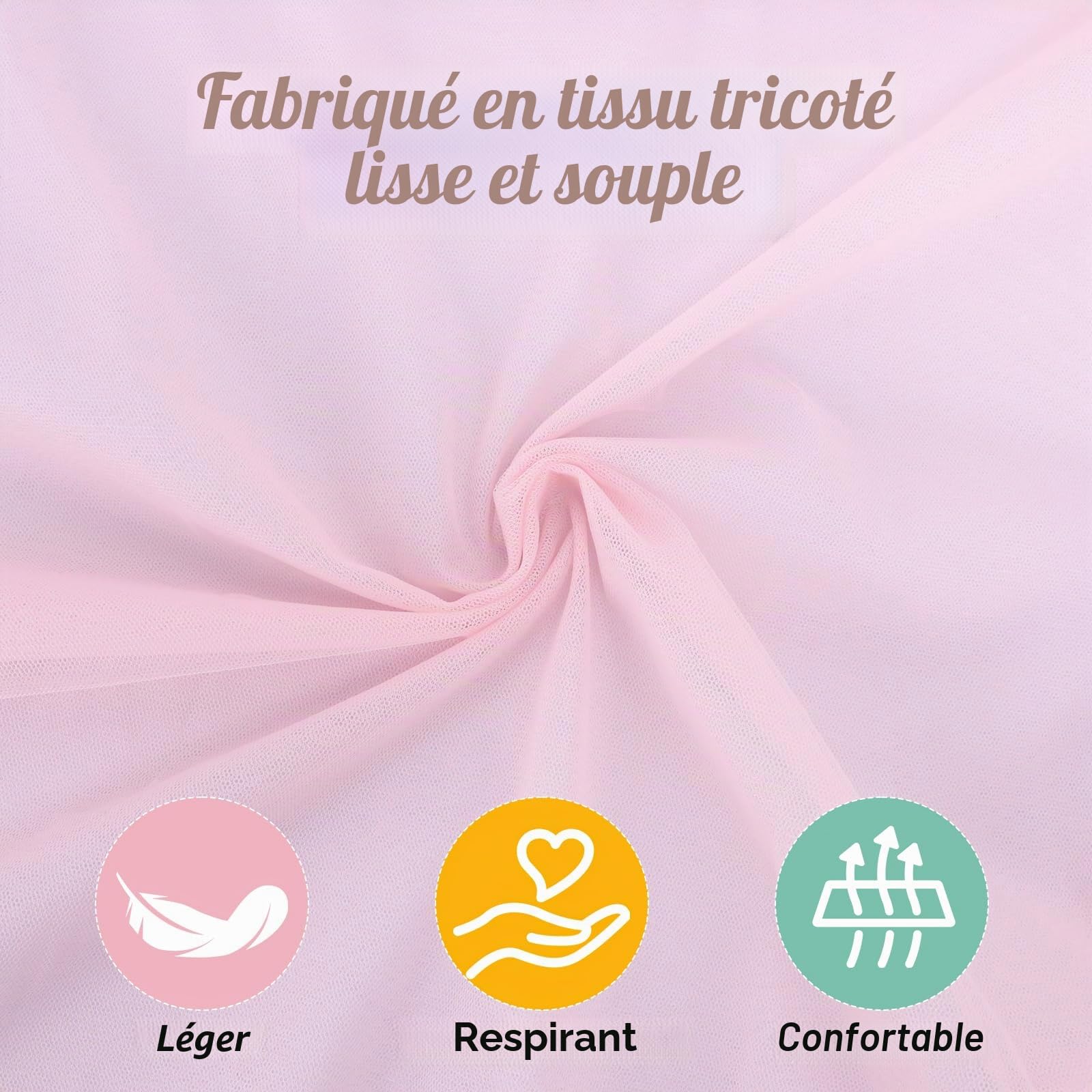 Lot de 2 Ciel de lit d'enfant - 160 x 350 cm - avec Guirlande de Pompons colorés et Bandes de Fixation - Rideaux en Tissu léger et Respirant (Rose)