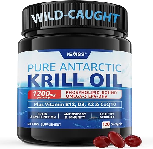 Aceite de krill antártico 1200 mg Omega 3, cápsulas blandas de aceite de krill Omega 3 con EPA, DHA, astaxantina y fosfolípidos para el cerebro y