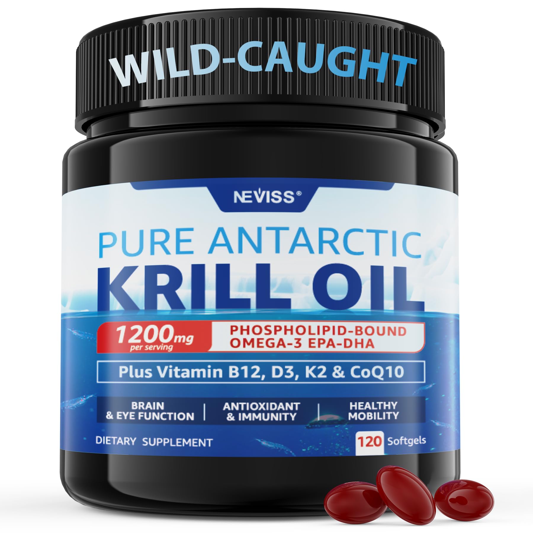 2 Pack Antarctic Krill Oil Omega 3 Supplements 1200 mg, Wild-Caught, 240Cts 120 Count (Pack of 2)