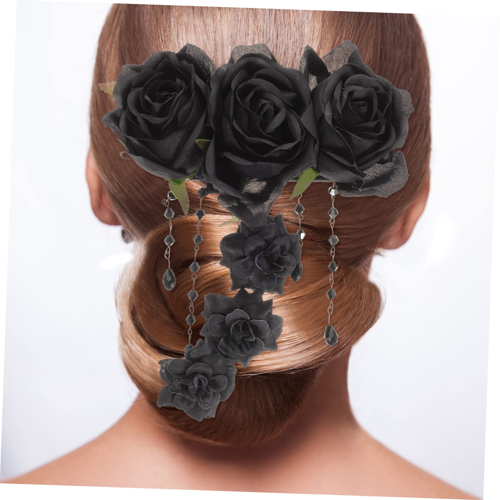 FRCOLOR 5 Horquillas De Metal Con Flores De Tela De Sujeción Fuerte Accesorios Góticos Para El Cabello Elegantes Para Eventos De Halloween.