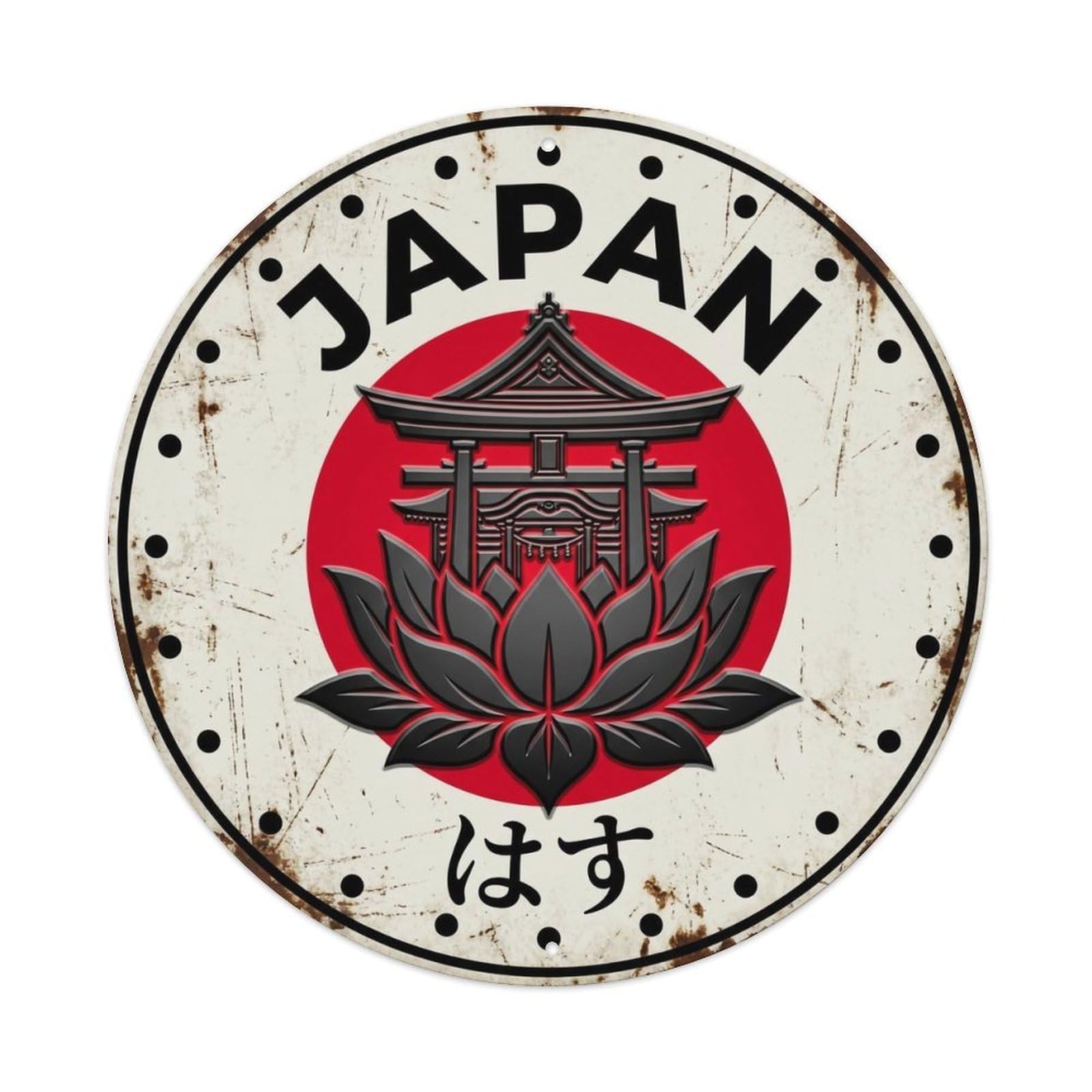 Yrnq 8X8inch Vintage Style Shrine Lotus Japan Sacred Flower Historic Metal Tin Sign