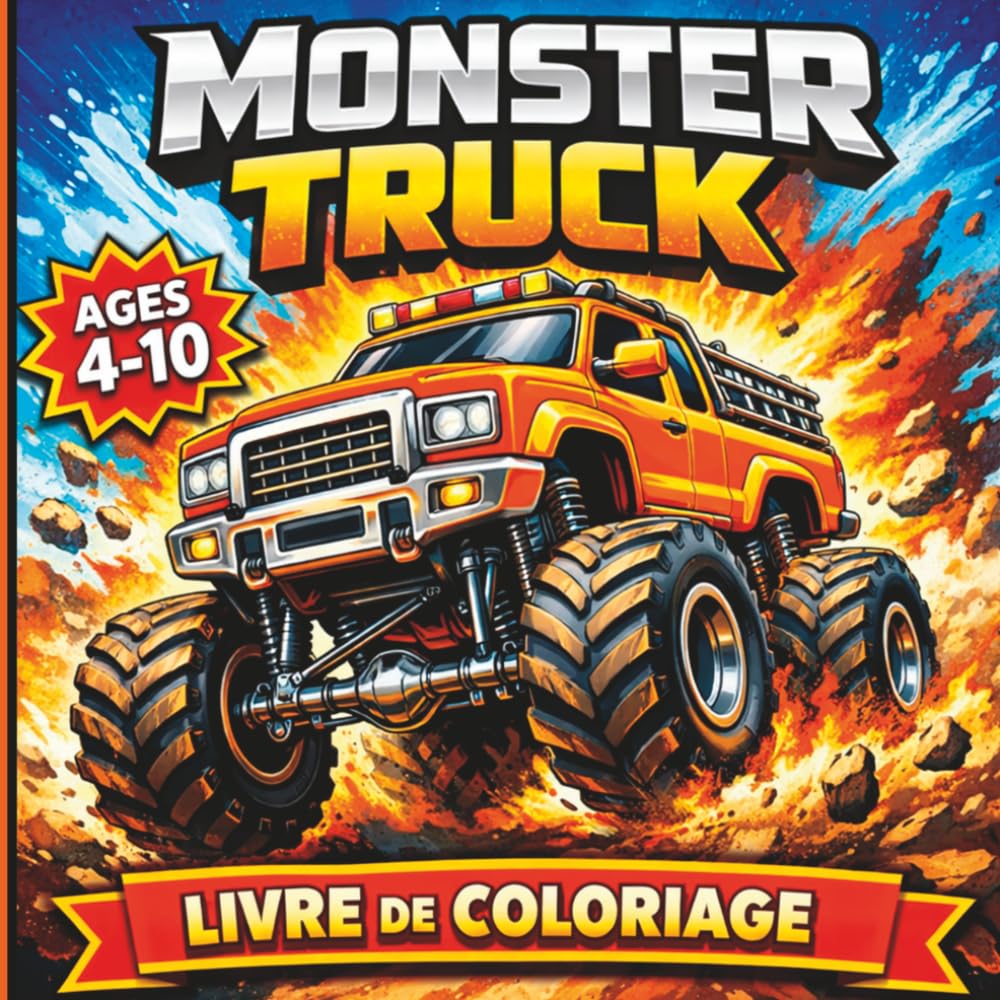 Monster Truck Livre de Coloriage pour Enfants 4-10 ans : Camions Géants et Aventures Incroyables: 50+ Dessins Uniques : De l’École à la Plage ! Gros ... Filles Fans de Vitesse et de Grosses Roues.