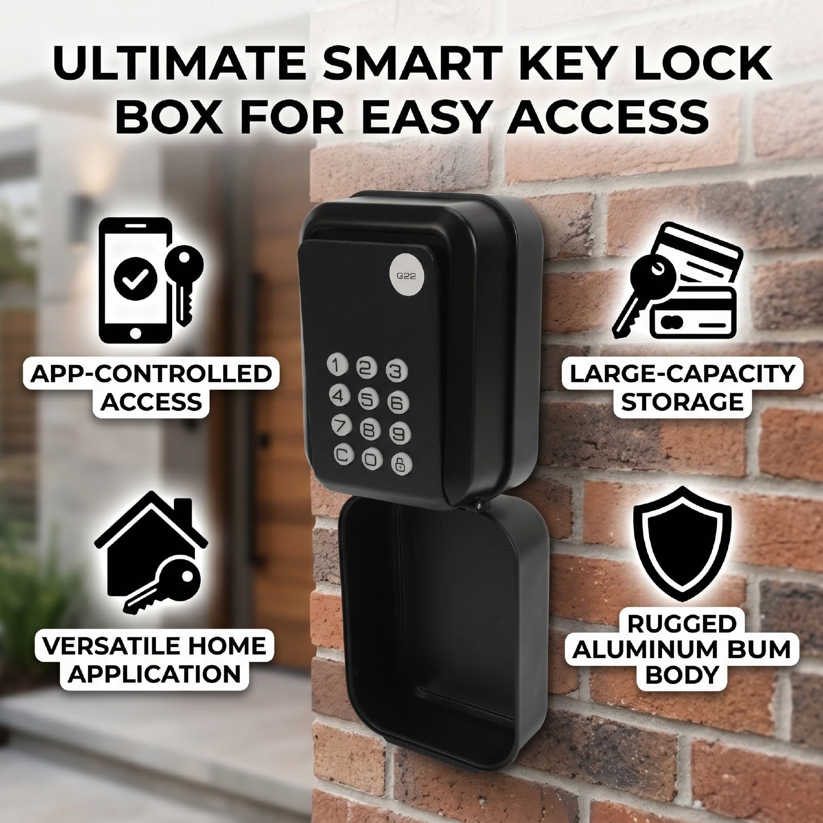 Generic Caja Electrónica con Cerradura de Llave Bluetooth, Almacenamiento Seguro de Gran Capacidad para Propietarios de Viviendas, Propiedades de Alquiler, Aluminio, 1 Unidad