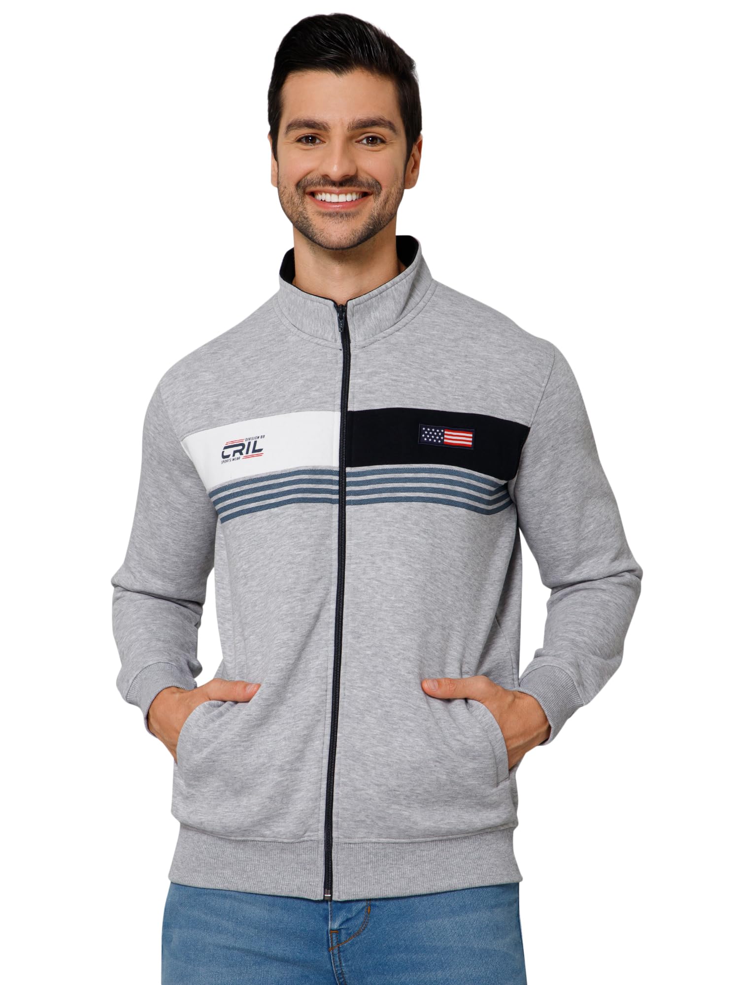 Colorblocked Grey Full Sleeves Mock Collar Regular Fit Mens Casual Sweatshirt | Casual Winter Sweatshirts for Men | Mens Sweatshirts for Winter Wear (P_MSWS00163_Greymelange)-image-22