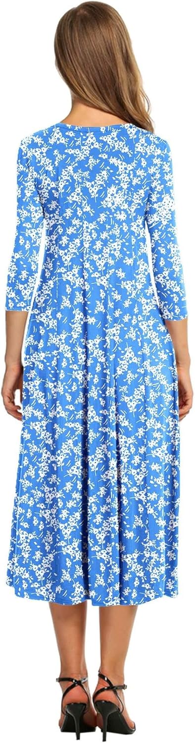 HOTOUCH Women's 3/4 Sleeve A-line and Flare Midi Long Dress - Image 2