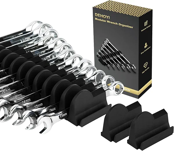 DEHOYI 48 pcs Modular Wrench Organizers for Tool Drawers - Wrench Rack with Metric&SAE Labels, Perfect Tool Storage Holder. Gift for father, brother and boyfriend (Black without Magnet)