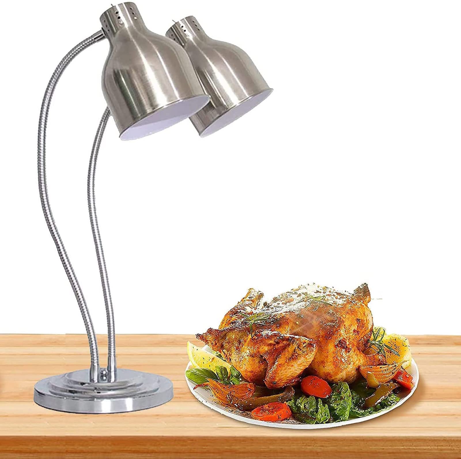 Lampada riscaldante per alimenti Autoportante, Scaldavivande commerciale Doppio braccio per feste Buffet per pizza Bistecca Pollo fritto, Doppia testa Regolazione multidirezionale Catering Luci scalda